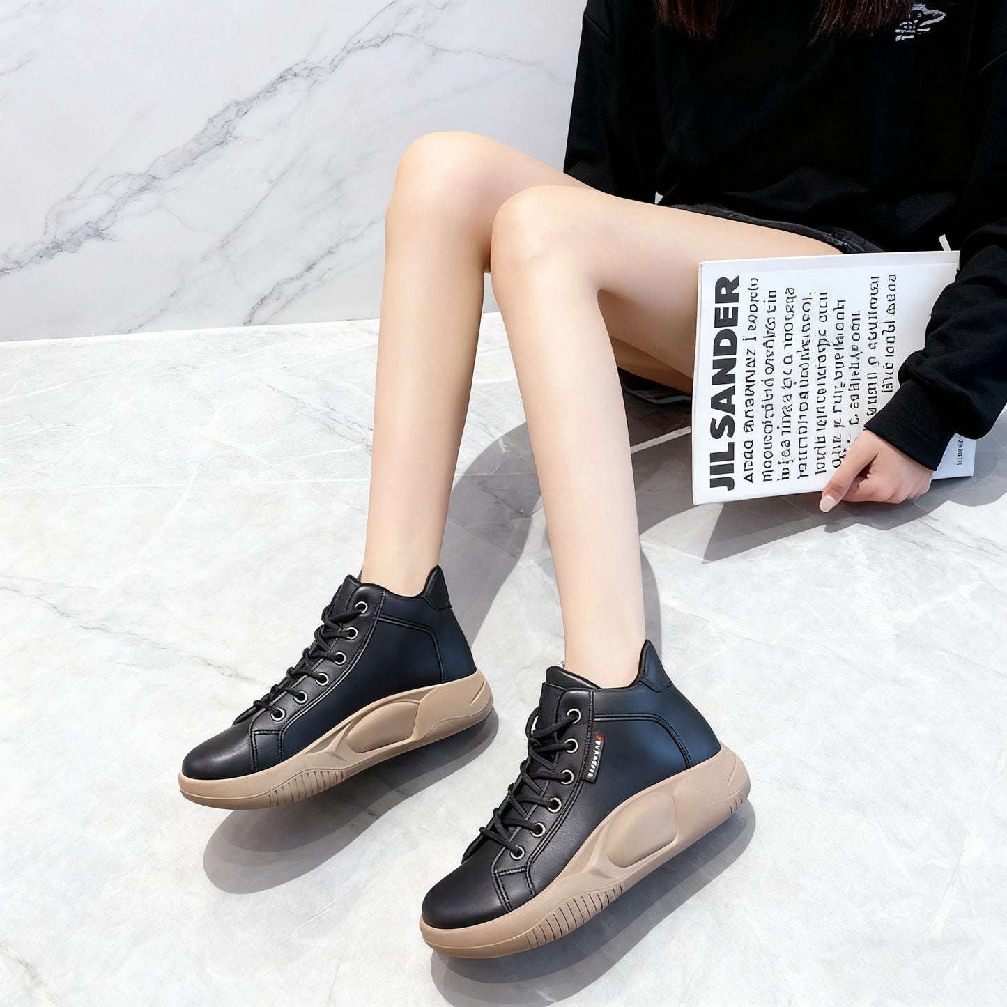 【35-43】Bujane buty w stylu retro z grubą podeszwą ze skóry bydlęcej w nowym stylu, modne, wszechstronne buty codzienne