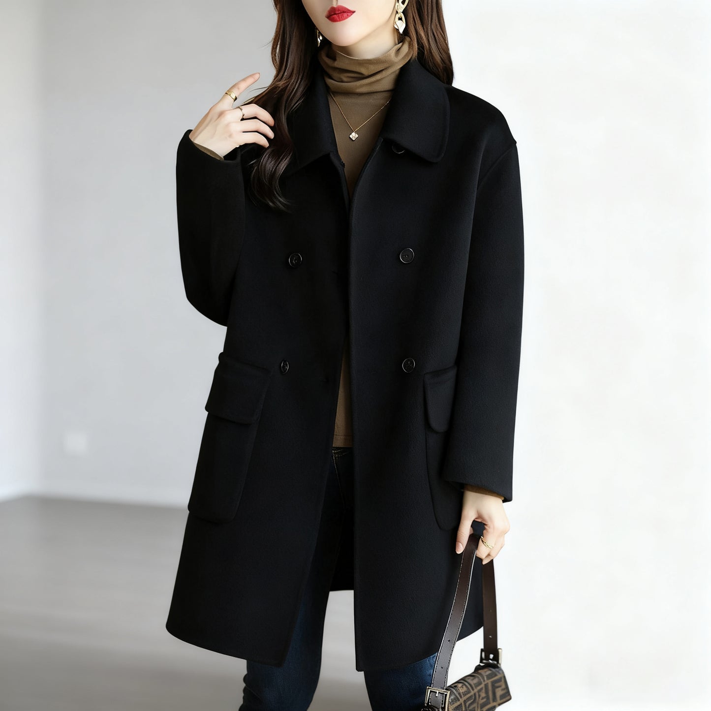 š„nowa jesienno-zimowa wysokiej jakoÅci dwuwarstwowa kaszmirowa kurtka