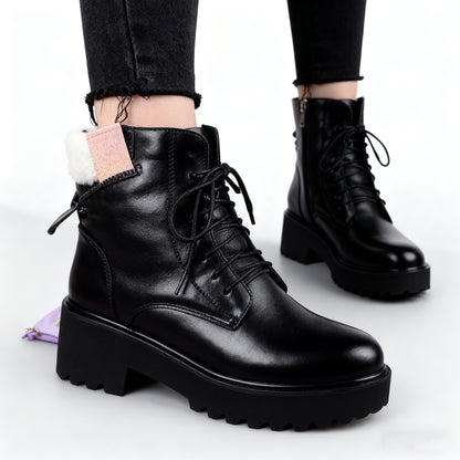 【35-41】2025 zima nowy styl pluszowa miękka skóra gruba podeszwa gruby obcas buty Martin
