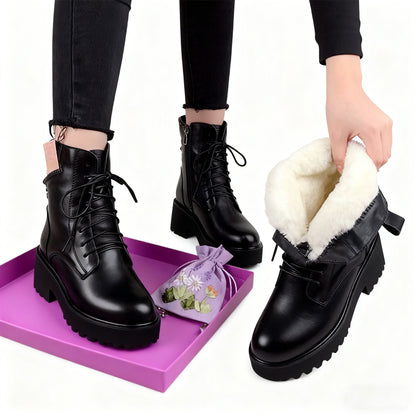 【35-41】2025 zima nowy styl pluszowa miękka skóra gruba podeszwa gruby obcas buty Martin